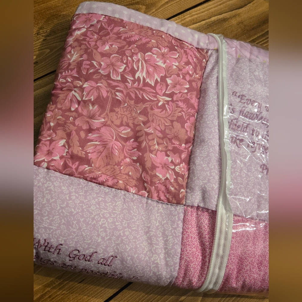 Baby Girl Pink Floral Throw Quilt Mixed Patterns Bible Verses 100% Cotton Blanke